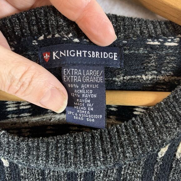 Vintage Knightsbridge Men Sweater Sz XL Gray Plaid‎ Oversized Grandpa Y2K Grunge - Picture 9 of 11